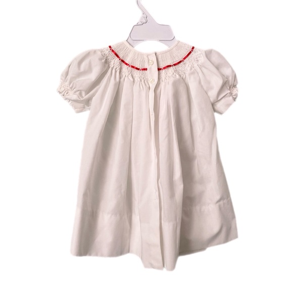 Vintage Style White Baby Dress with Red Accents & Back Buttons Size 6 Months - Picture 2 of 9